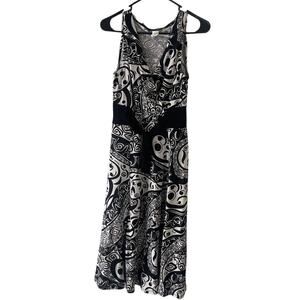 Kupcake Vintage Y2k Women's Size 8‎ Black White Tie Printed Midi Dress